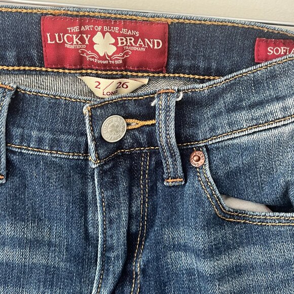 Lucky Brand Sophia Straight Size 2 Long Denim Distressed - Picture 3 of 11